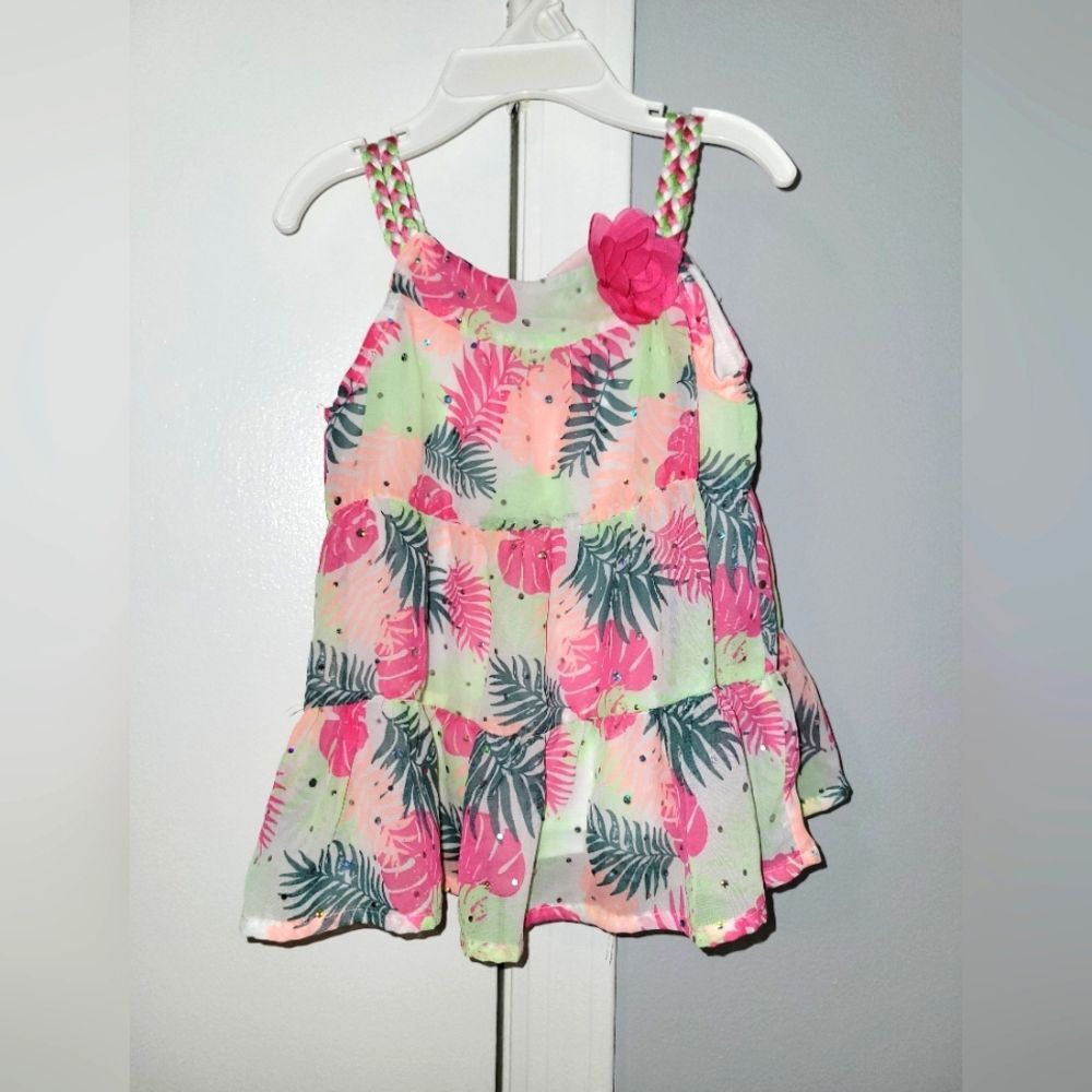 Little Lass Girls Tropical Print Tiered Tank Top Size 3T